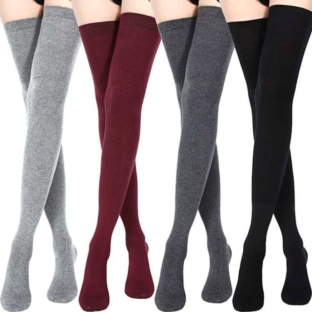 4 Pair Extra Long Socks Thigh High Cotton Socks Extra Long Boot Stockings